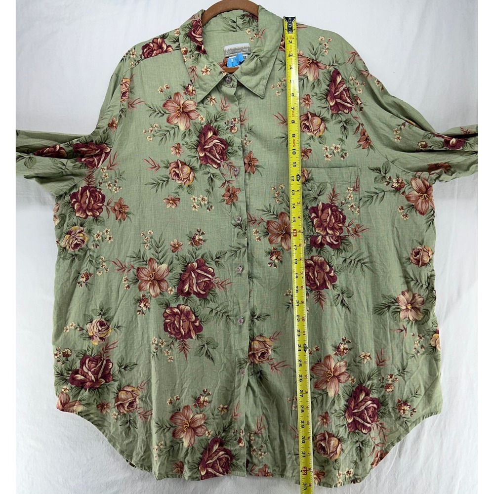 Coldwater Creek Women 3X Linen Blend Floral Button Up Shirt Sage Green LS - Picture 5 of 7
